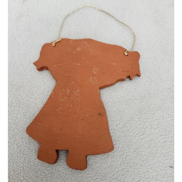 Clay Pottery Christmas Santa Ornament Glazed Red Primitive Banner - Picture 2 of 6